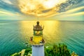 Aerial view dawn landscape at Dai Lanh lighthouse in Phu Yen, Vietnam