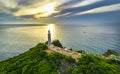 Aerial view dawn landscape at Dai Lanh lighthouse in Phu Yen, Vietnam