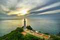 Aerial view dawn landscape at Dai Lanh lighthouse in Phu Yen, Vietnam