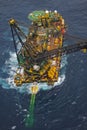 Aerial view of the DB30 a derrick barge preparing to launch seismic floats .