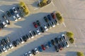 Aerial view of dealership parking lot with many brand new cars for sale. Development of american automotive industry Royalty Free Stock Photo