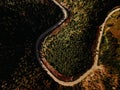 Aerial view deep mountain forest with classic road look down vie Royalty Free Stock Photo