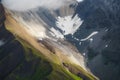 Aerial view of deep valley in Wrangell St. Elias National Park in Alaska