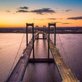 Aerial view of Delaware Memorial Bridge at dusk. Royalty Free Stock Photo