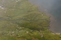 Aerial view of a delta at Bliznaka (Twin) lake in Rila mountains, Bulgar