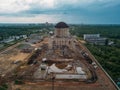 Aerial view of demolition site. Process of demolition of old nuclear power plant Royalty Free Stock Photo
