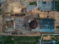 Aerial view of demolition site. Process of demolition of old nuclear power plant Royalty Free Stock Photo