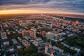 Aerial view of dense buildings in Downtown Savannah, Georgia at sunset Royalty Free Stock Photo