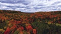 Aerial view of dense colorful autumn forest under blue cloudy sky Royalty Free Stock Photo