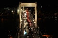 Traffic on Elisabeth bridge at night Budapest, Hungary. Royalty Free Stock Photo