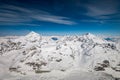 Aerial view of Dent Blanche mountain left and Weisshorn mountain right in the Swiss alps