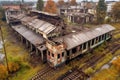 aerial view of a derelict train station