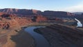 Aerial view of desert, Colorado river in Utah. Scenic nature near the Canyonlands national park, Moab. Sunny morning, sunrise Royalty Free Stock Photo