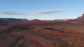 Aerial view of desert, Colorado river in Utah. Scenic nature near the Canyonlands national park, Moab. Sunny morning, sunrise