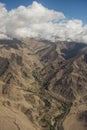 Aerial view of desert and high mountain from the airplane window. New Delhi-Leh flight ,India. Royalty Free Stock Photo