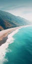 Dreamlike Aerial View Of Sandy Beach With Naturalistic Ocean Waves