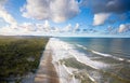 Aerial view deserted beach with coconut trees on the coast of bahia brazil Royalty Free Stock Photo