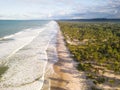 Aerial view deserted beach with coconut trees on the coast of bahia brazil Royalty Free Stock Photo