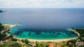 Aerial view of the Destenika beach in Greece, Halkidiki