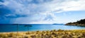 Aerial view of the Destenika beach in Greece, Halkidiki