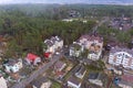 The aerial view of the destroyed and burnt buildings. The buildings were destroyed by russian rockets and mines. The Ukrainian