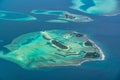 Aerial view of Dhigu, Bushi and Moyo Island, Maldives with the Anantara Maldives Resorts, Maldive Atoll