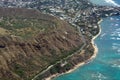 Aerial view of Diamond Head Crater, Lighthouse, Beach, Black Poi Royalty Free Stock Photo