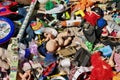 Aerial view of different objects on sale at Bab el Khemis flea market. Marrakech, Morocco.