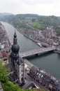 Aerial view of Dinant city, Meuse river & Collegiale Notre Dame de Dinant Royalty Free Stock Photo