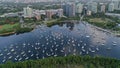 Aerial view Dinner Key Marina and anchorage in Coconut Grove, Miami, Florida Royalty Free Stock Photo