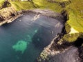 Aerial view of the Dinosaur bay with the rare Dinosaur footprint of the sauropod-dominated tracksite from Rubha nam