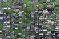 Aerial view directly above a packed inner city cemetery