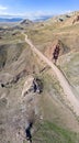 Aerial view of dirt roads on the plateau around Mount Ararat, breathtaking landscapes, winding roads. Eastern Turkey