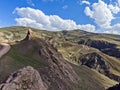 Aerial view of dirt roads on the plateau around Mount Ararat, dirt roads and breathtaking landscapes, winding roads. Turkey