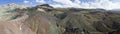 Aerial view of dirt roads on the plateau around Mount Ararat, dirt roads, winding roads between rocky peaks and hills.