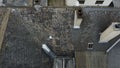 Aerial view of dirty alleyway of buildings in the daylight