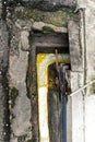 Aerial view of dirty smelly clogged polluted drain poses hygiene and health ris Royalty Free Stock Photo