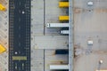 Aerial view of the distribution center, drone photography of the industrial logistic zone.