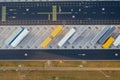 Aerial view of the distribution center, drone photography of the industrial logistic zone. Royalty Free Stock Photo