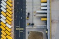 Aerial view of the distribution center, drone photography of the industrial logistic zone. Royalty Free Stock Photo