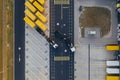 Aerial view of the distribution center, drone photography of the industrial logistic zone. Royalty Free Stock Photo