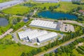 Aerial view of the distribution center, drone photography of the industrial logistic zone Royalty Free Stock Photo