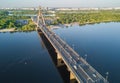 Aerial view of Dnipro river and Moskovskiy bridge in Kyiv, Ukraine Royalty Free Stock Photo