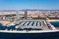 Aerial view of docked yachts in port. Barcelona