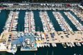 Aerial view of docked yachts in Port Olimpic. Barcelona Royalty Free Stock Photo