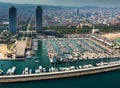 Aerial view of docked yachts in Port. Barcelona, Spain