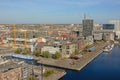 Aerial view on the docks and surroundings of the port of Antwerp Royalty Free Stock Photo