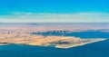 Aerial view of Doha and Hamad International Airport. Qatar, the Middle East