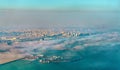 Aerial view of Doha through the morning fog - Qatar, the Persian Gulf Royalty Free Stock Photo