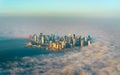 Aerial view of Doha through the morning fog - Qatar, the Persian Gulf Royalty Free Stock Photo